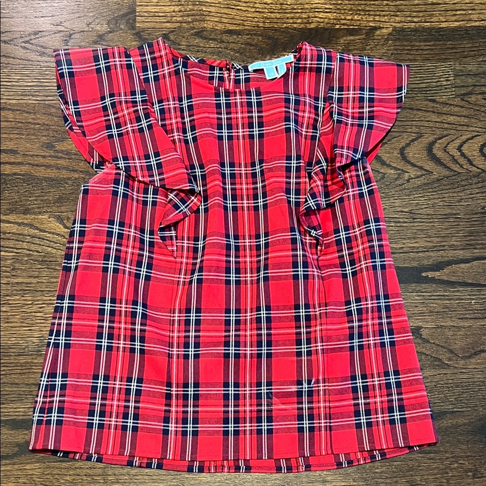Draper James Red Plaid Flutter Sleeve Top